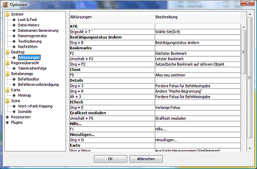 Optionen - Desktop - Shortcuts