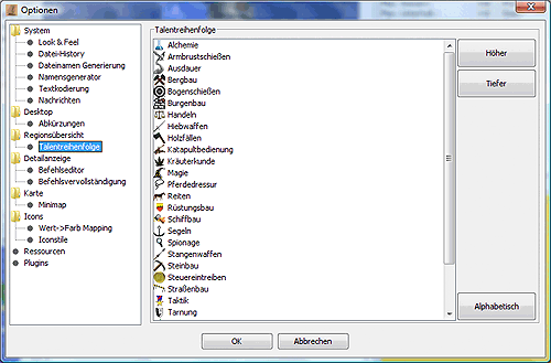 Optionen - Regionsanzeige - Talentreihenfolge