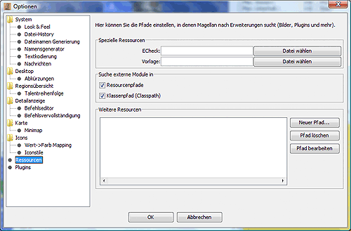 Optionen - Ressourcen