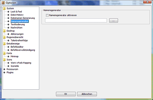 Optionsmenue - System - Namensgenerator